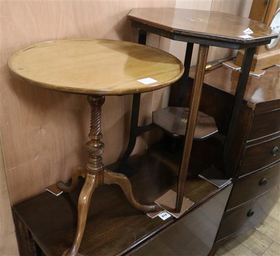 An Edwardian inlaid rosewood octagonal occasional table and a tripod table W.50cm and 49cm